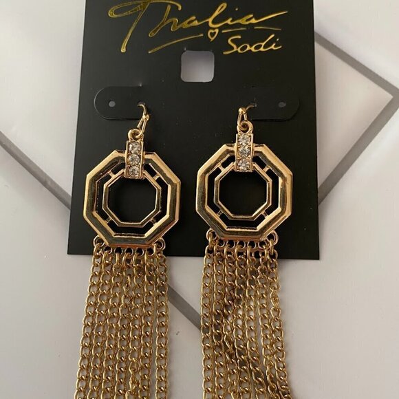 Thalia Sodi Earrings Gold Octagon Fringe Tower Earrings - Picture 2 of 2